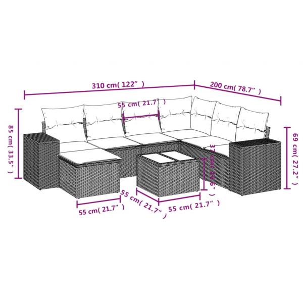 8-tlg. Garten-Sofagarnitur mit Kissen Schwarz Poly Rattan