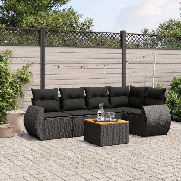 ARDEBO.de - 6-tlg. Garten-Sofagarnitur mit Kissen Schwarz Poly Rattan