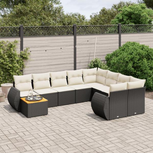 ARDEBO.de - 10-tlg. Garten-Sofagarnitur mit Kissen Schwarz Poly Rattan