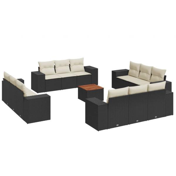 13-tlg. Garten-Sofagarnitur mit Kissen Schwarz Poly Rattan