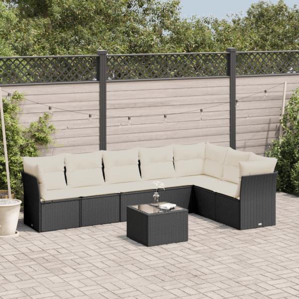 ARDEBO.de - 8-tlg. Garten-Sofagarnitur mit Kissen Schwarz Poly Rattan