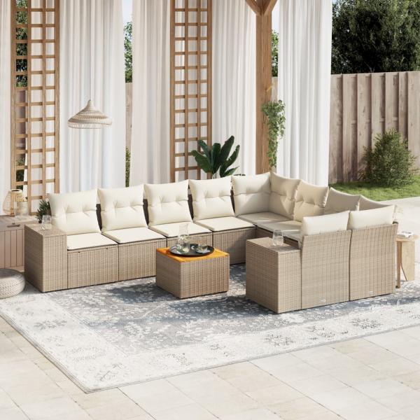 ARDEBO.de - 10-tlg. Garten-Sofagarnitur mit Kissen Beige Poly Rattan