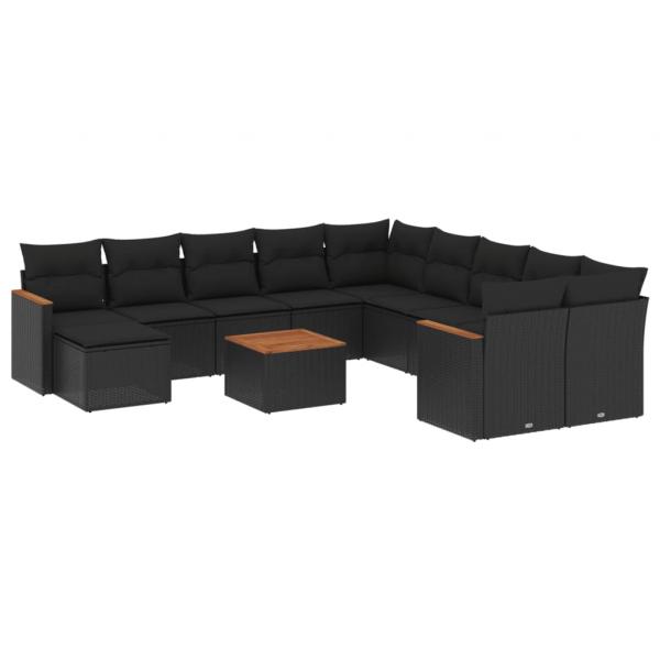 ARDEBO.de - 12-tlg. Garten-Sofagarnitur mit Kissen Schwarz Poly Rattan