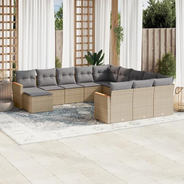 ARDEBO.de - 12-tlg. Garten-Sofagarnitur mit Kissen Beige Poly Rattan