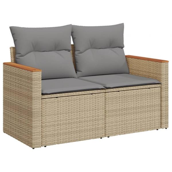 12-tlg. Garten-Sofagarnitur mit Kissen Beige Poly Rattan