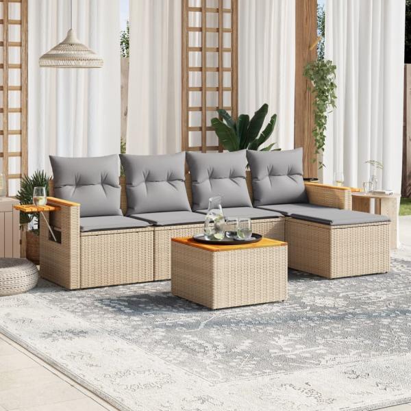 ARDEBO.de - 6-tlg. Garten-Sofagarnitur mit Kissen Beige Poly Rattan