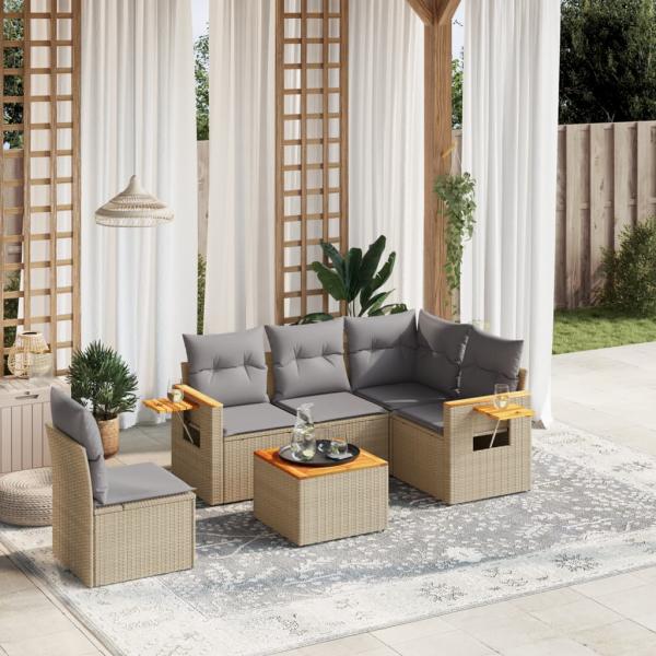 ARDEBO.de - 6-tlg. Garten-Sofagarnitur mit Kissen Beige Poly Rattan