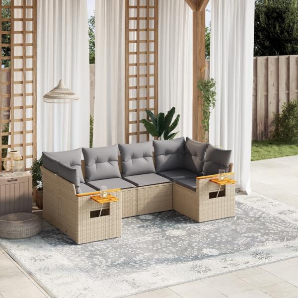 ARDEBO.de - 6-tlg. Garten-Sofagarnitur mit Kissen Beige Poly Rattan