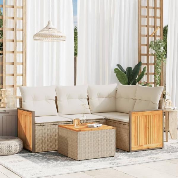 ARDEBO.de - 5-tlg. Garten-Sofagarnitur mit Kissen Beige Poly Rattan