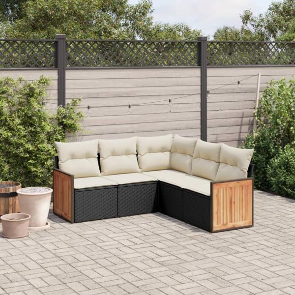 ARDEBO.de - 5-tlg. Garten-Sofagarnitur mit Kissen Schwarz Poly Rattan