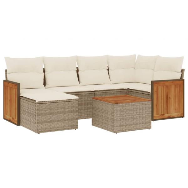 7-tlg. Garten-Sofagarnitur mit Kissen Beige Poly Rattan