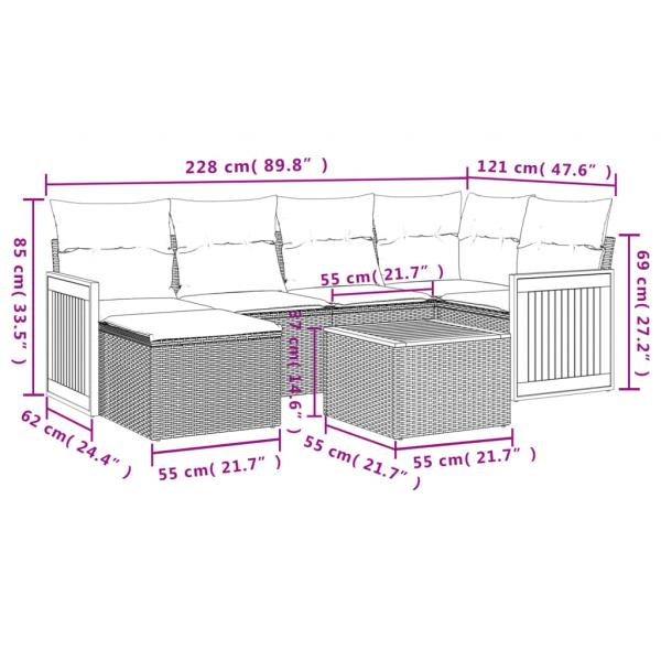 7-tlg. Garten-Sofagarnitur mit Kissen Beige Poly Rattan