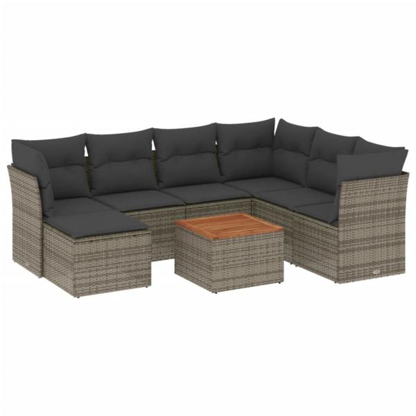 ARDEBO.de - 8-tlg. Garten-Sofagarnitur mit Kissen Grau Poly Rattan