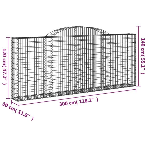 Gabionen mit Hochbogen 17 Stk 300x30x120/140cm Verzinktes Eisen