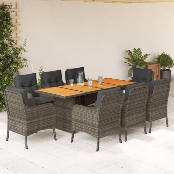 ARDEBO.de - 9-tlg. Garten-Essgruppe mit Kissen Grau Poly Rattan