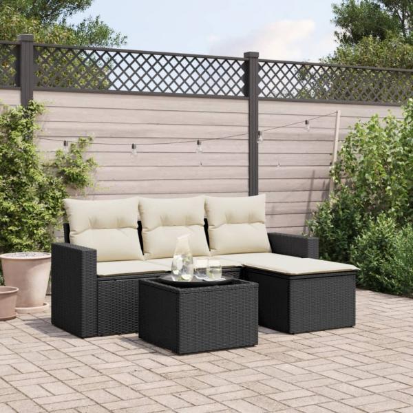 ARDEBO.de - 5-tlg. Garten-Sofagarnitur mit Kissen Schwarz Poly Rattan