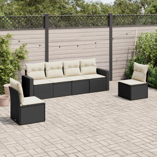 ARDEBO.de - 6-tlg. Garten-Sofagarnitur mit Kissen Schwarz Poly Rattan