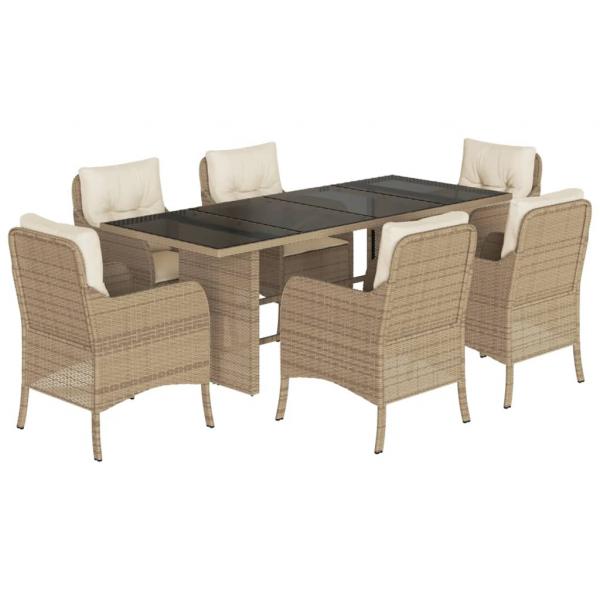 7-tlg. Garten-Essgruppe mit Kissen Beige Poly Rattan