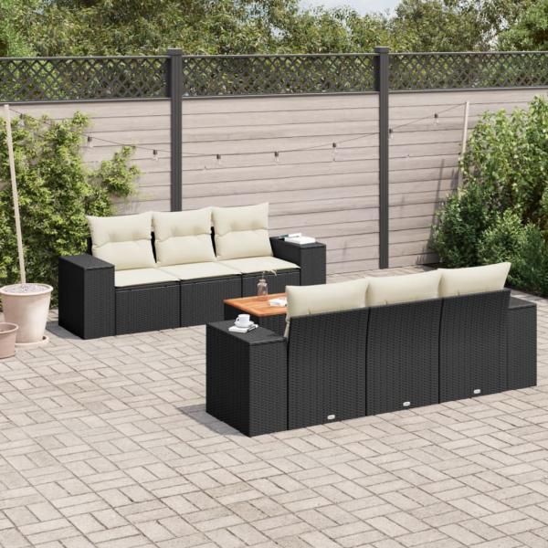 ARDEBO.de - 7-tlg. Garten-Sofagarnitur mit Kissen Schwarz Poly Rattan