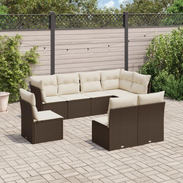 ARDEBO.de - 8-tlg. Garten-Sofagarnitur mit Kissen Braun Poly Rattan