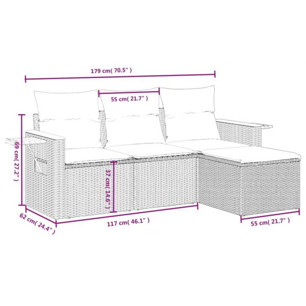 4-tlg. Garten-Sofagarnitur mit Kissen Schwarz Poly Rattan