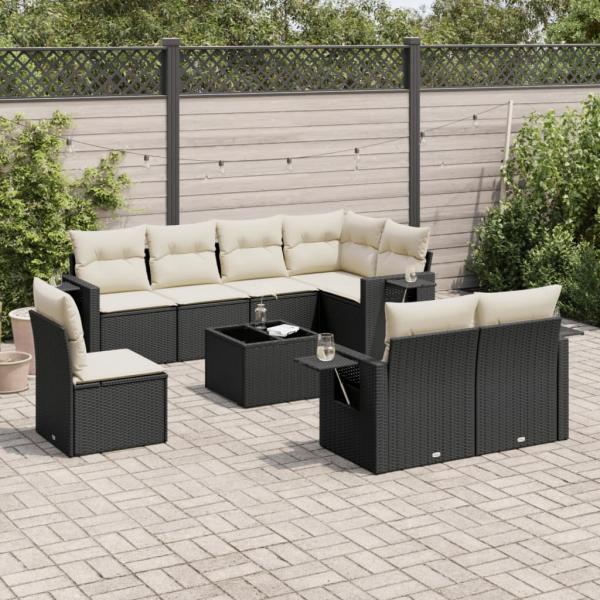 ARDEBO.de - 9-tlg. Garten-Sofagarnitur mit Kissen Schwarz Poly Rattan