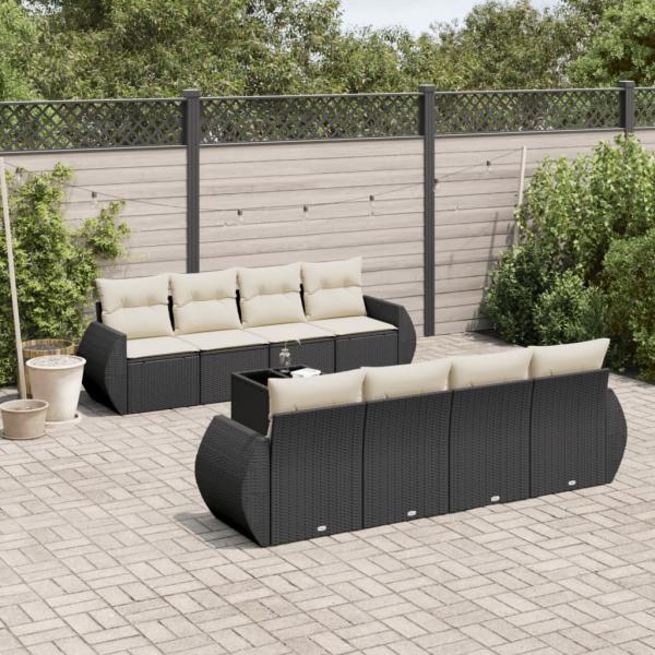 ARDEBO.de - 9-tlg. Garten-Sofagarnitur mit Kissen Schwarz Poly Rattan