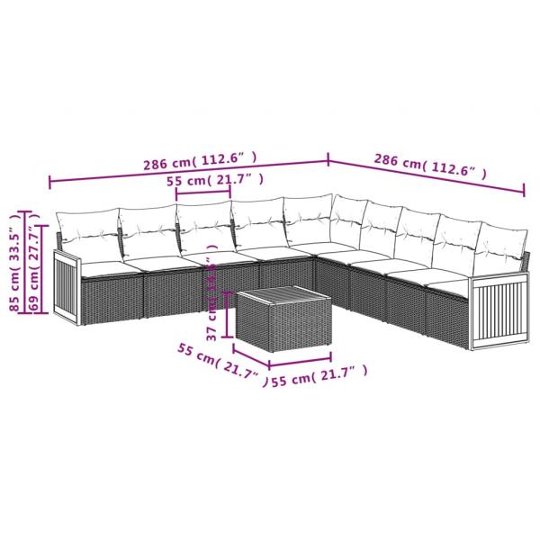 10-tlg. Garten-Sofagarnitur mit Kissen Schwarz Poly Rattan