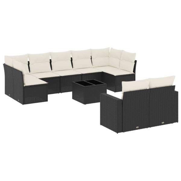 10-tlg. Garten-Sofagarnitur mit Kissen Schwarz Poly Rattan