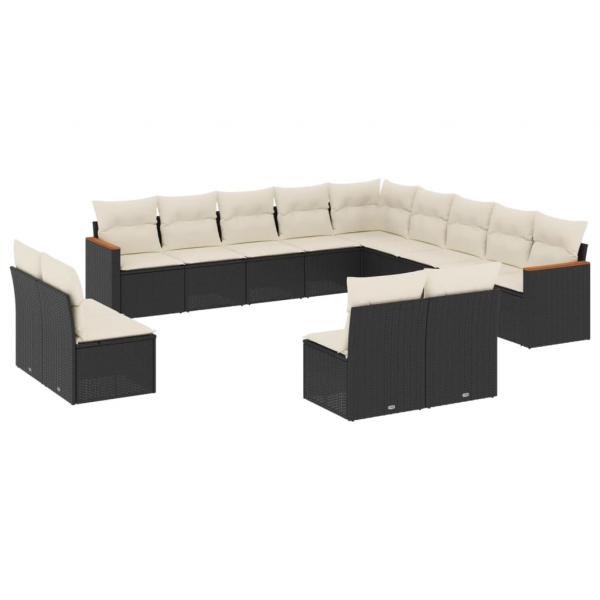 13-tlg. Garten-Sofagarnitur mit Kissen Schwarz Poly Rattan