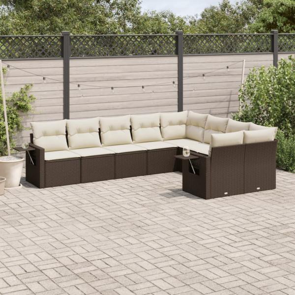 ARDEBO.de - 9-tlg. Garten-Sofagarnitur mit Kissen Braun Poly Rattan