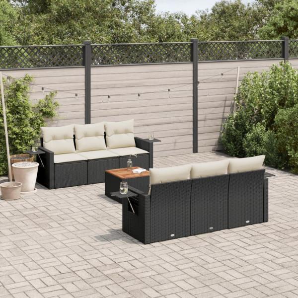 ARDEBO.de - 7-tlg. Garten-Sofagarnitur mit Kissen Schwarz Poly Rattan