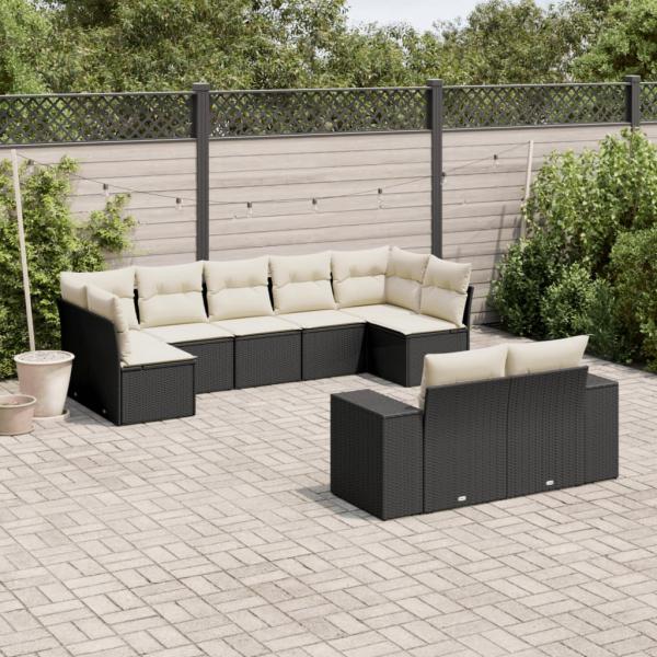 ARDEBO.de - 9-tlg. Garten-Sofagarnitur mit Kissen Schwarz Poly Rattan