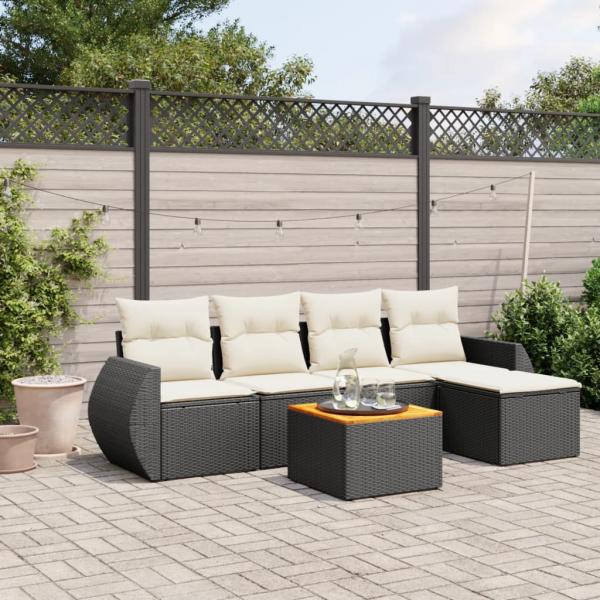 ARDEBO.de - 6-tlg. Garten-Sofagarnitur mit Kissen Schwarz Poly Rattan