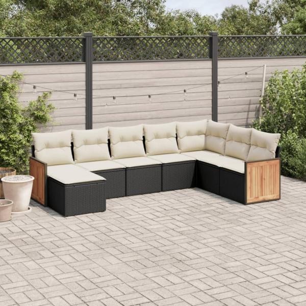 ARDEBO.de - 8-tlg. Garten-Sofagarnitur mit Kissen Schwarz Poly Rattan