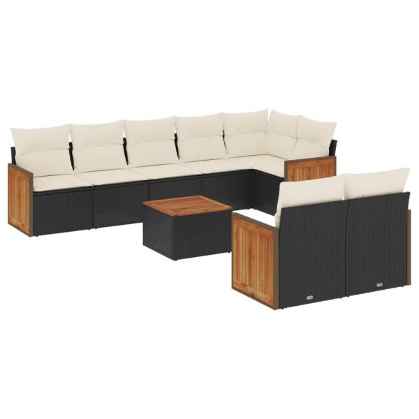 9-tlg. Garten-Sofagarnitur mit Kissen Schwarz Poly Rattan