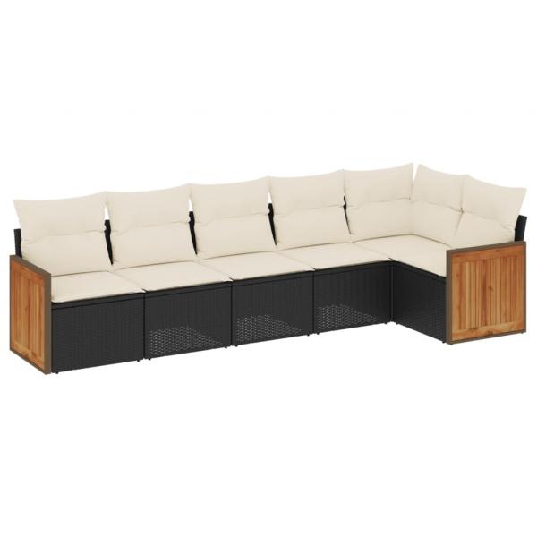 6-tlg. Garten-Sofagarnitur mit Kissen Schwarz Poly Rattan