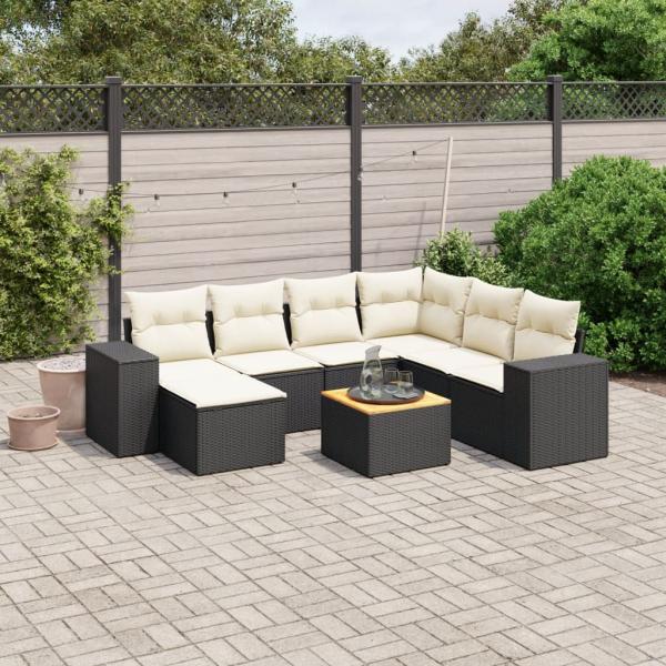 ARDEBO.de - 8-tlg. Garten-Sofagarnitur mit Kissen Schwarz Poly Rattan