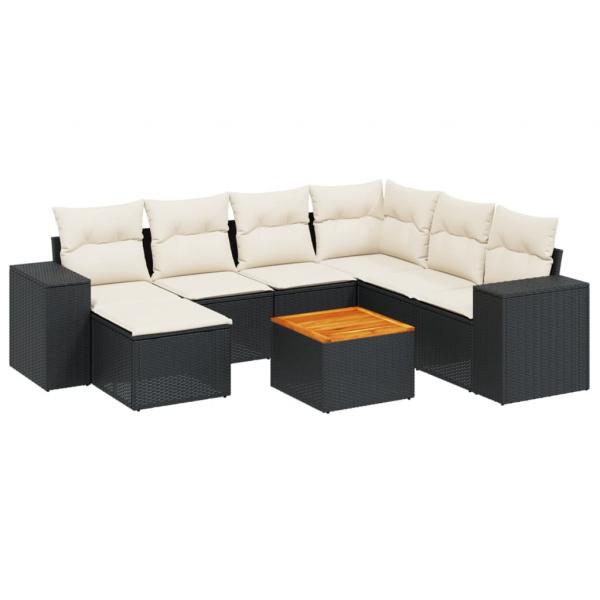 8-tlg. Garten-Sofagarnitur mit Kissen Schwarz Poly Rattan