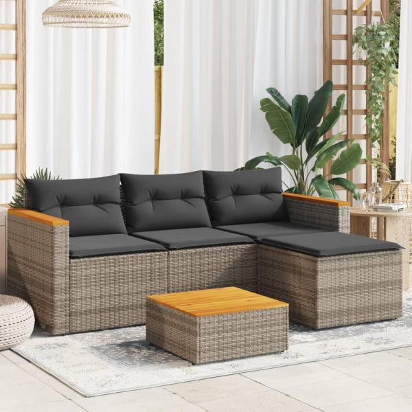 3-tlg. Garten-Sofagarnitur mit Kissen Grau Poly Rattan