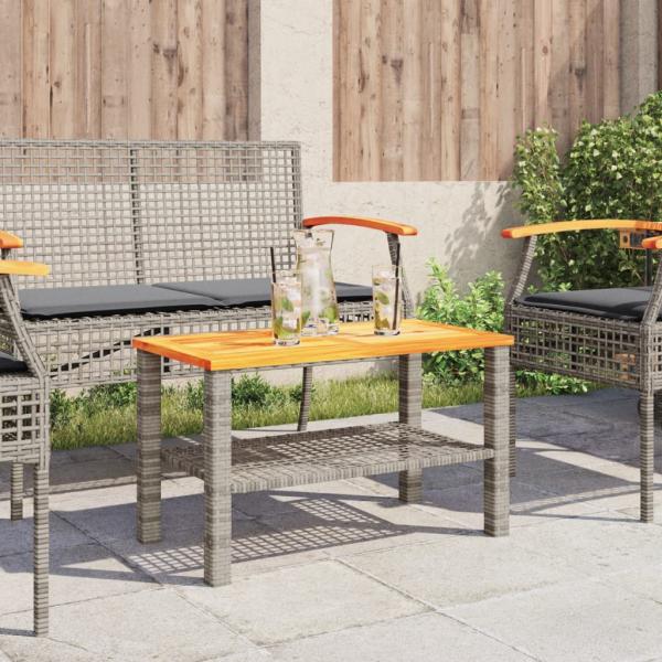 Gartentisch Grau 70x38x42 cm Poly Rattan Akazienholz