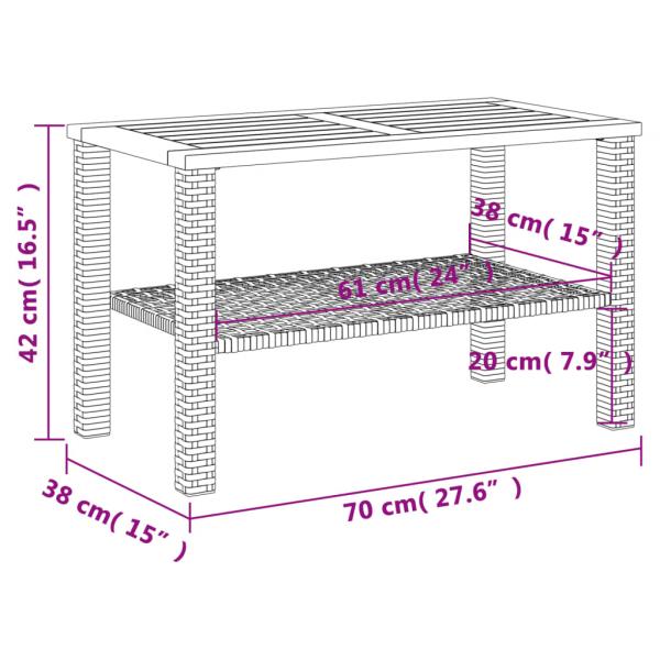 Gartentisch Grau 70x38x42 cm Poly Rattan Akazienholz