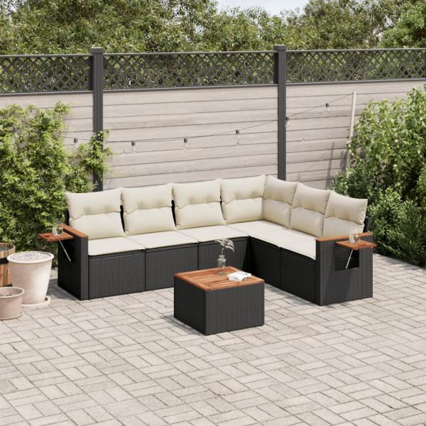 ARDEBO.de - 7-tlg. Garten-Sofagarnitur mit Kissen Schwarz Poly Rattan