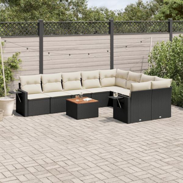 ARDEBO.de - 10-tlg. Garten-Sofagarnitur mit Kissen Schwarz Poly Rattan