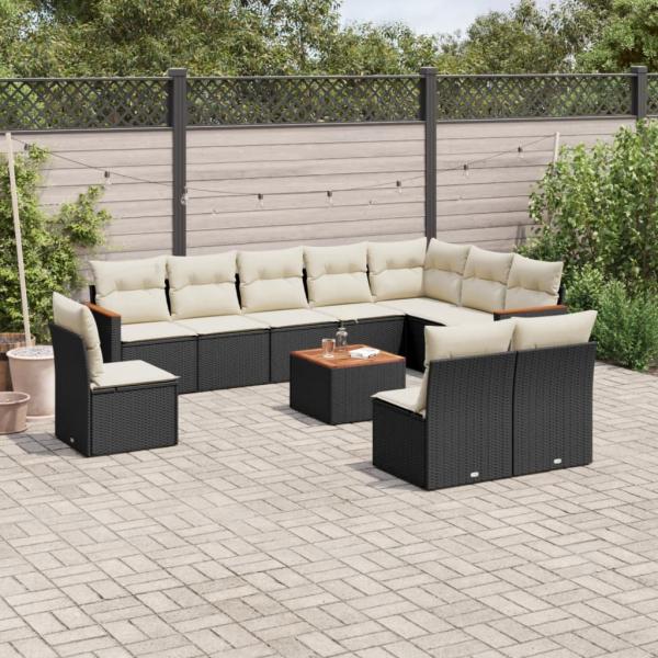 ARDEBO.de - 11-tlg. Garten-Sofagarnitur mit Kissen Schwarz Poly Rattan