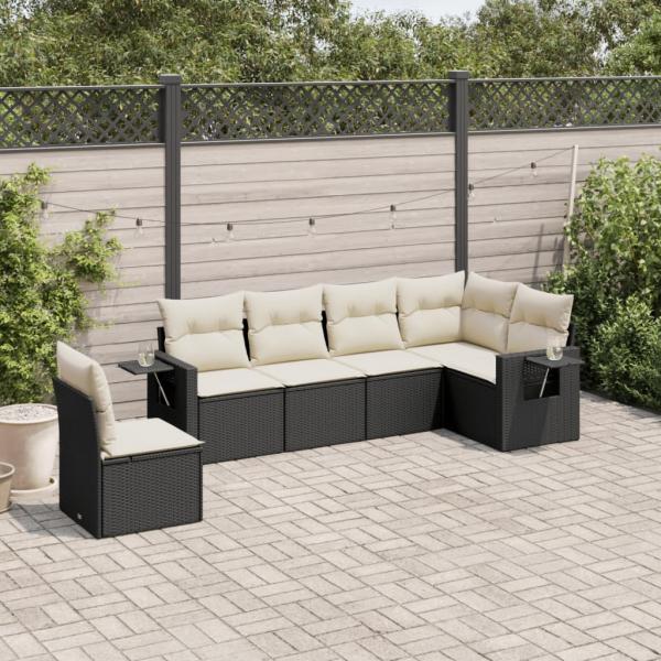 ARDEBO.de - 6-tlg. Garten-Sofagarnitur mit Kissen Schwarz Poly Rattan