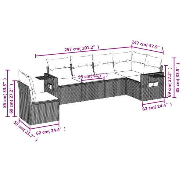 6-tlg. Garten-Sofagarnitur mit Kissen Schwarz Poly Rattan