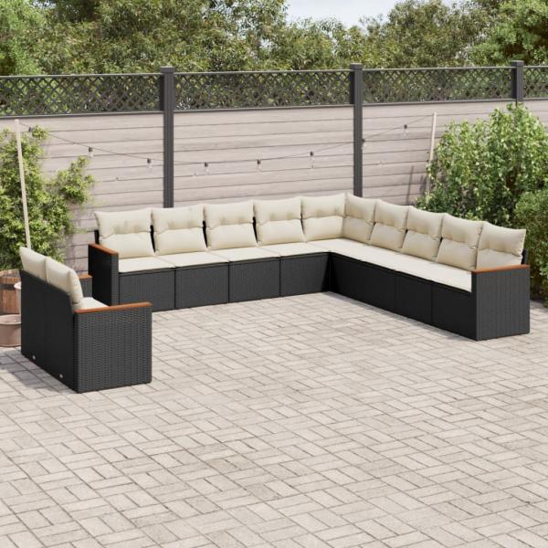 ARDEBO.de - 11-tlg. Garten-Sofagarnitur mit Kissen Schwarz Poly Rattan