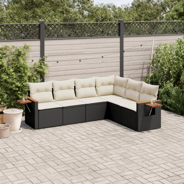 ARDEBO.de - 6-tlg. Garten-Sofagarnitur mit Kissen Schwarz Poly Rattan