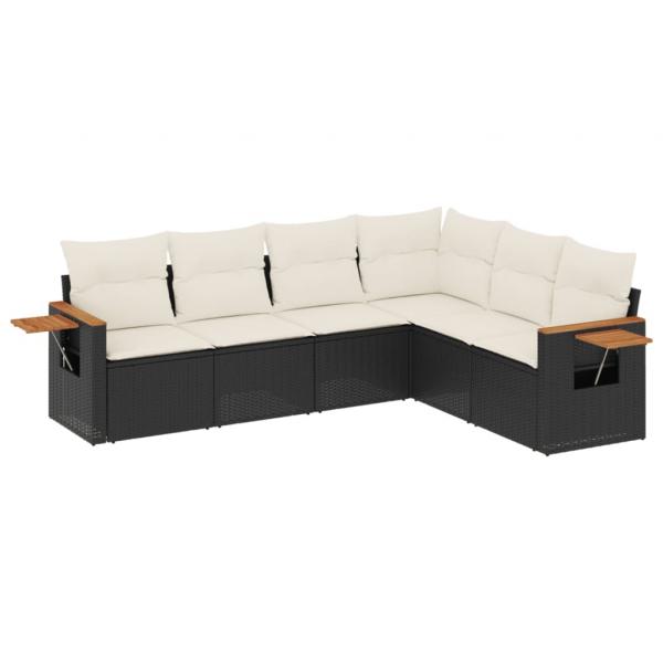 6-tlg. Garten-Sofagarnitur mit Kissen Schwarz Poly Rattan